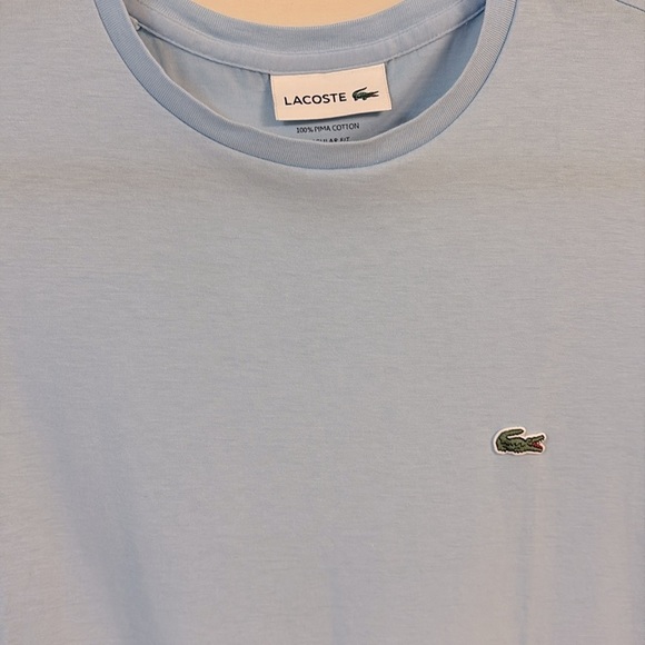 BNWOT Lacoste Men's Sky Blue Pima cotton Short Sleeve Tee size L - Picture 4 of 6